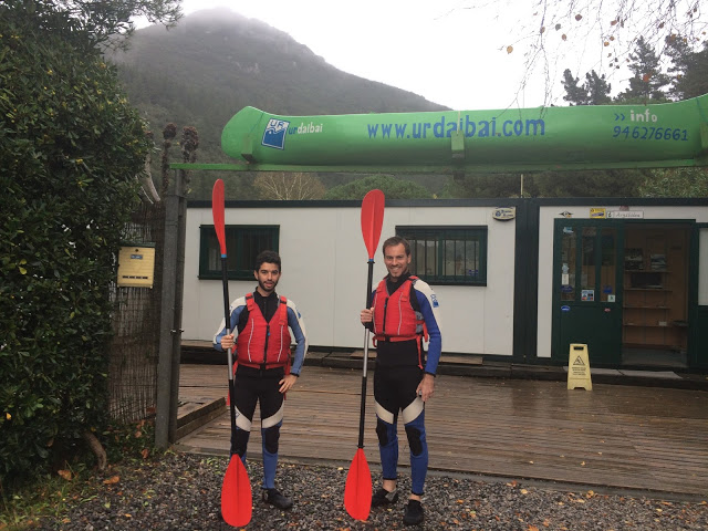 Wetsuits on and ready to kayak in Urdaibai, Basque Country Wetsuits on and ready to kayak in Urdaibai, Basque Country